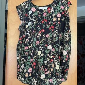 Loft / Garden Floral Flutter Sleeve Top / L